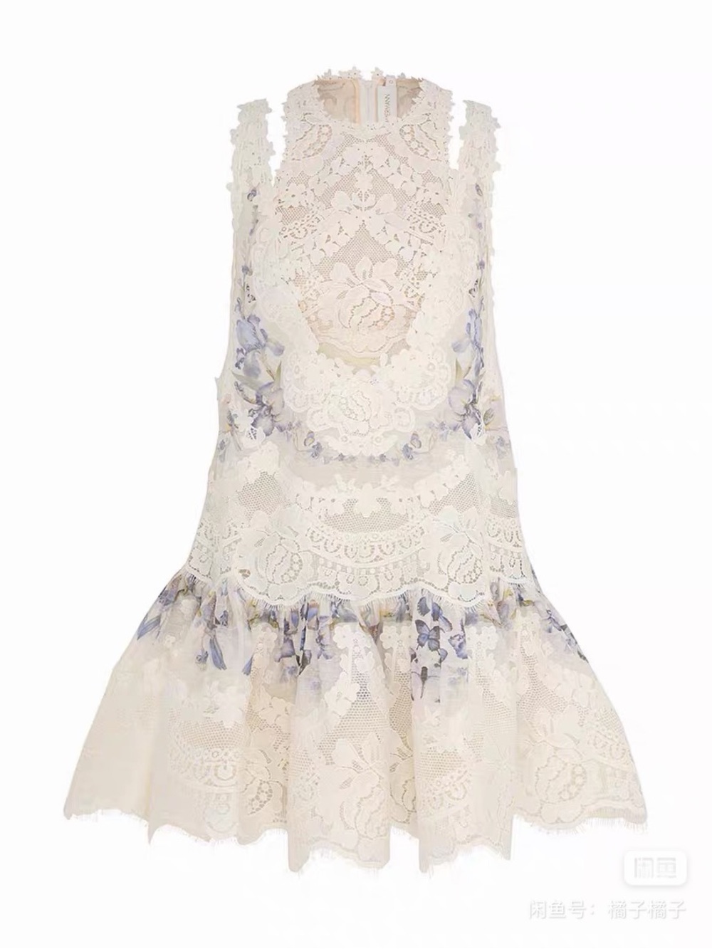 Zimmermann Ivory Lace Mini Dress with Lavender Floral Detail
